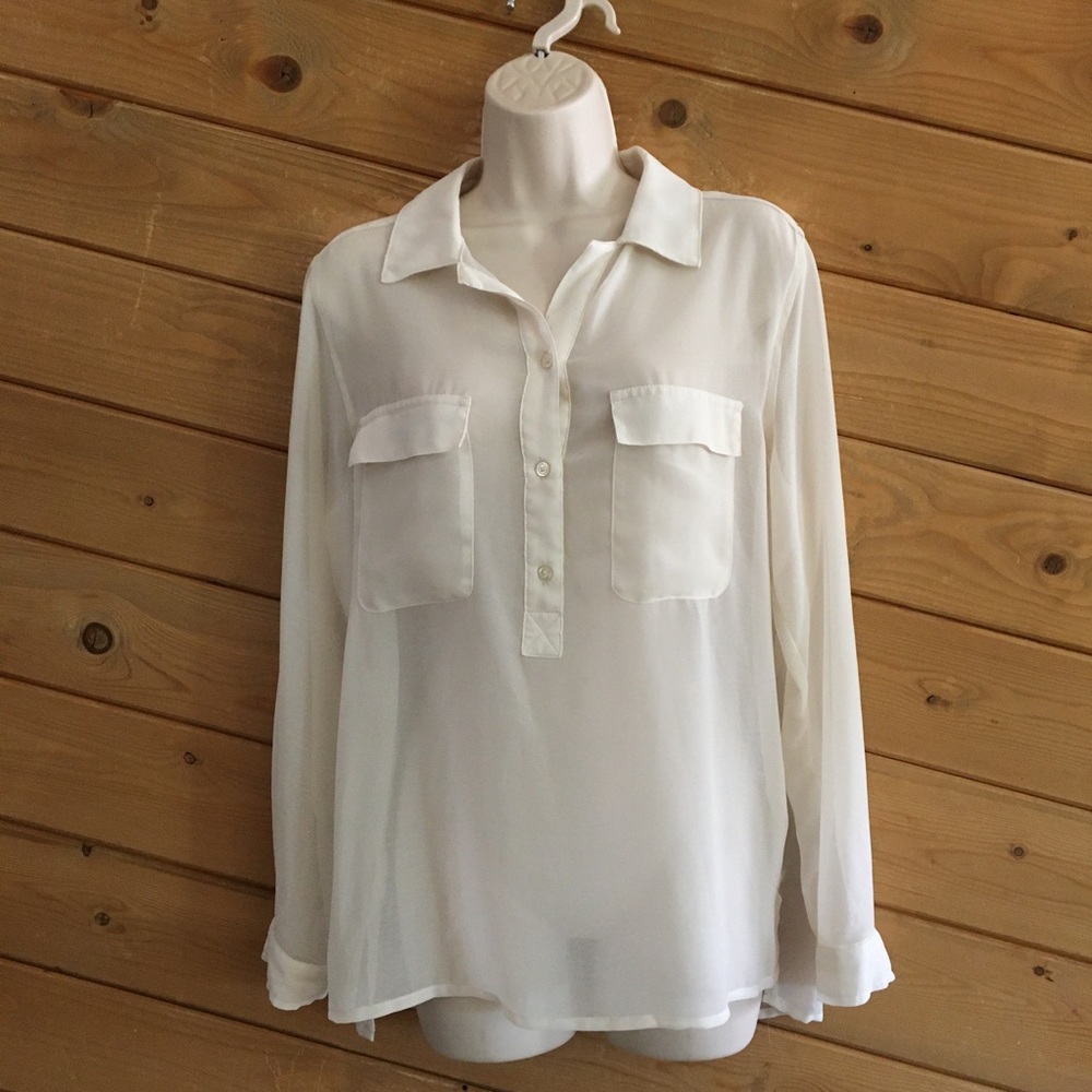 Gap Ivory Sheer Long Sleeve Pull Over Top Blouse Shirt M